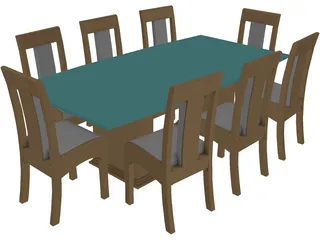 Dining Table and Chairs 3D Model preview