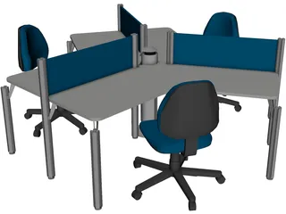 Office Table Set 3D Model preview