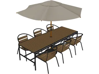 Outdoor Chairs, Table and Umbrella 3D Model preview