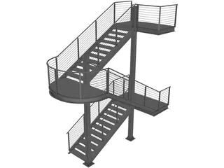Fire Escape Stair 3D Model preview