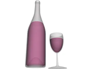 Wine Bottle and Glass 3D Model preview