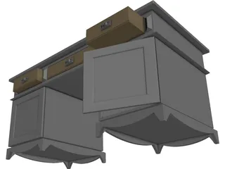Old Wooden Desk 3D Model preview