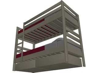 Wooden Bunk Beds 3D Model preview