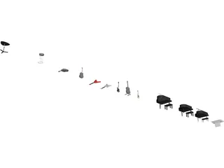 Musical Instruments Set 3D Model preview