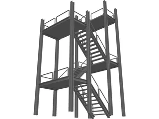 Two-level Stairs 3D Model preview