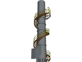Exhaust Stack Platform Circular Stairway 3D Model preview