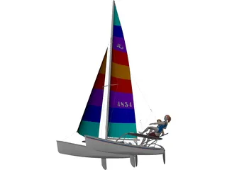 Hobie 18 Magnum Catamaran with Sailors 3D Model preview