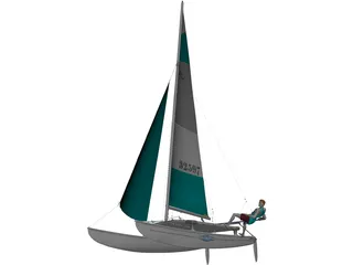Hobie 16 Racing Catamaran with Male Sailor 3D Model preview