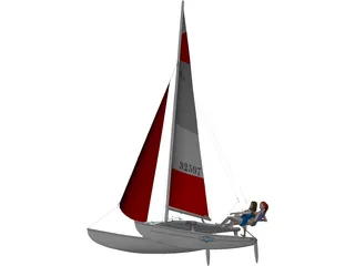 Hobie 16 Racing Catamaran with two Female Sailors 3D Model preview
