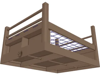 Rope Bed Frame with Drawers 3D Model preview