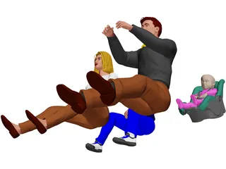 Family in Car 3D Model preview