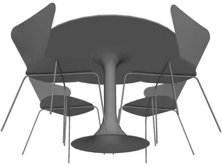 Table and Jacobsen Chairs 3D Model preview