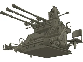 Type 96 Japanese Triple AA Gun (25 mm) 3D Model preview