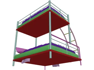 Double Bunk Bed 3D Model preview