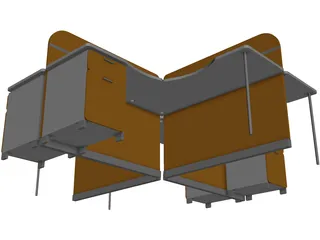 Four People Island Office Desk 3D Model preview