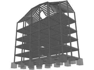 Four Level Building with Complex Roof 3D Model preview