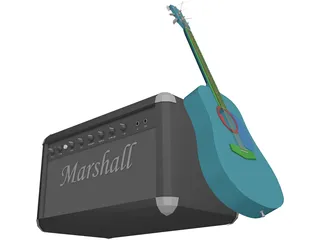 Guitar and Amp Marshall 3D Model preview