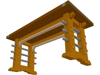 Butcher Block Table 3D Model preview