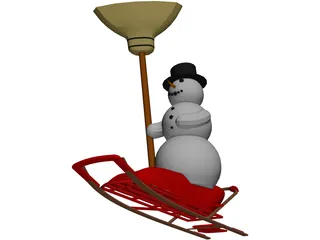 Snowman on a Snow Sled 3D Model preview