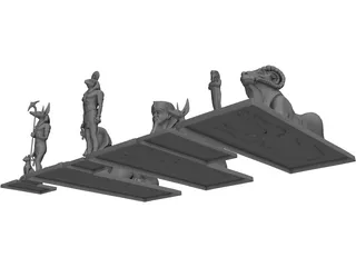 Egyptian Statues 3D Model preview
