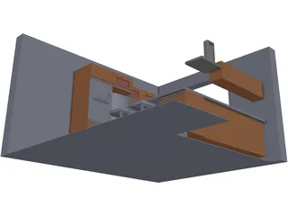 Walnut Kitchen 3D Model preview