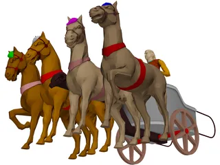 Chariot with People and Horses 3D Model preview