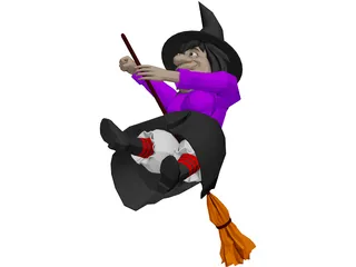 Witch Flying On Broom 3D Model preview