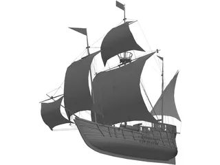 Caravel Sailing Ship 3D Model preview