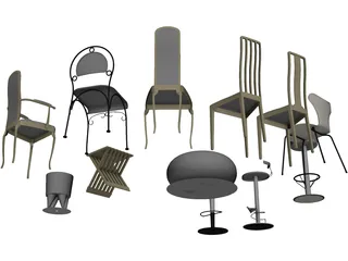 Vietnam Chairs Set 3D Model preview