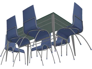 Table Steel Plastic and Glass with Chairs 3D Model preview