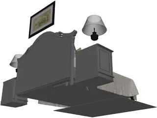Fancy Bed King Size 3D Model preview