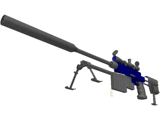 50 Cal Rifle with Suppressor 3D Model preview