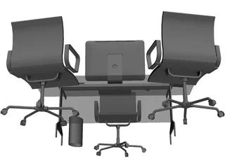 Office Desk and Chairs 3D Model preview