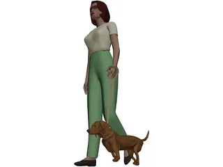 Women walking Dog 3D Model preview