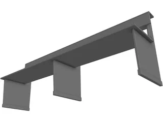 Church Bench Long 3D Model preview