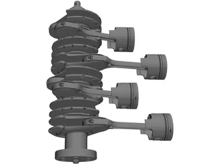 V8 Engine Crankshaft and Pistons 3D Model preview