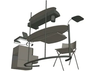 Computer Desk Set 3D Model preview
