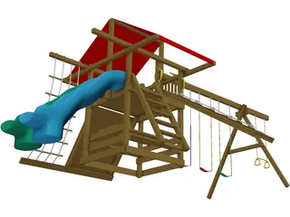 Wooden Backyard Swing Set 3D Model preview