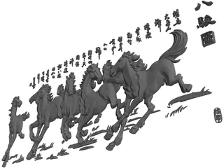 Eight Horses Japanese Statue 3D Model preview