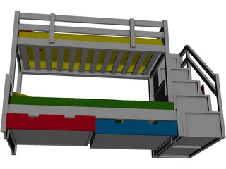 Kids Colour Bed 3D Model preview