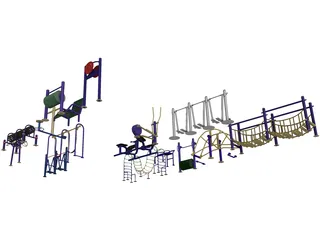 Outdoor Fitness Equipment Collection 3D Model preview