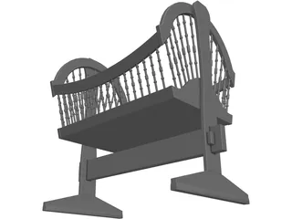 Wooden Baby Crib Cradle 3D Model preview