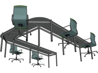 Office Table with Chairs 3D Model preview