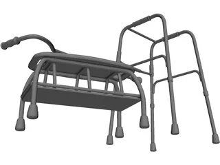 Walker Cane and Bath Chair 3D Model preview