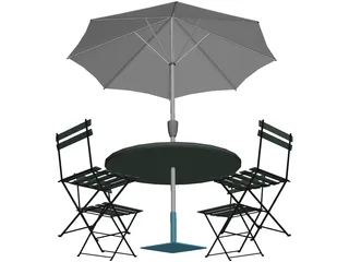 Table And Chairs With Beach Umbrella 3D Model preview