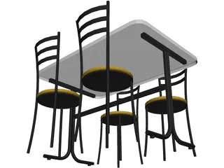 Table And Chairs Snack Bar 3D Model preview