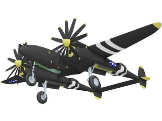 Lockheed P-38J Lightning 3D Model preview