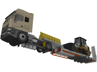 Iveco Tractor with Excavator on Flat Bed 3D Model preview