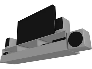 TV Rack with TV and Stereo 3D Model preview