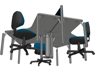 Office Table Set 3D Model preview